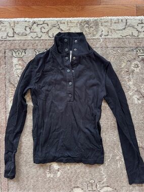 Athleta Black Ribbed Long Sleeve Snap-Front Top